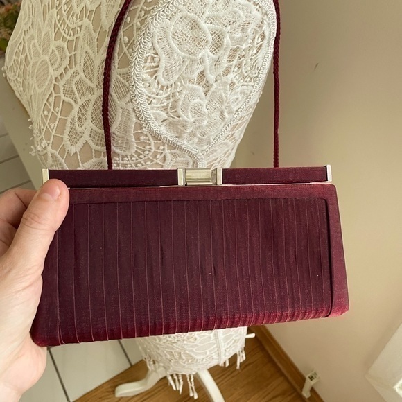 Apt. 9 Handbags - Apt 9 Burgundy Satin Clutch with strap